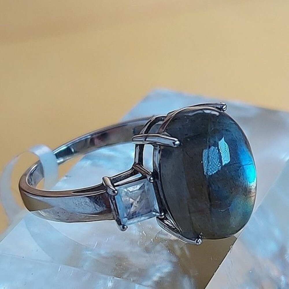 Natural Labradorite & Moonstone 925 Sterling Silver Ring